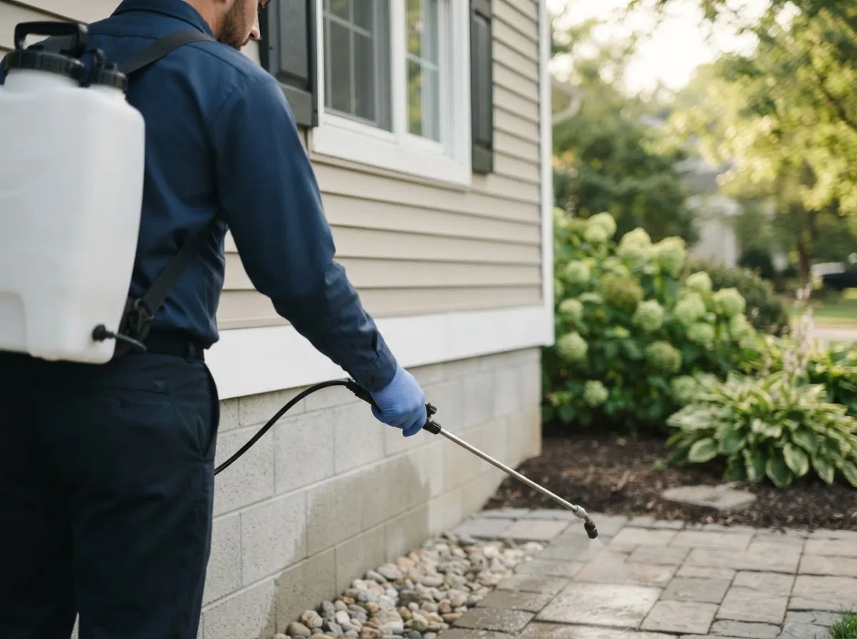 Pest control technician inspecting a home in Fountain City, IN